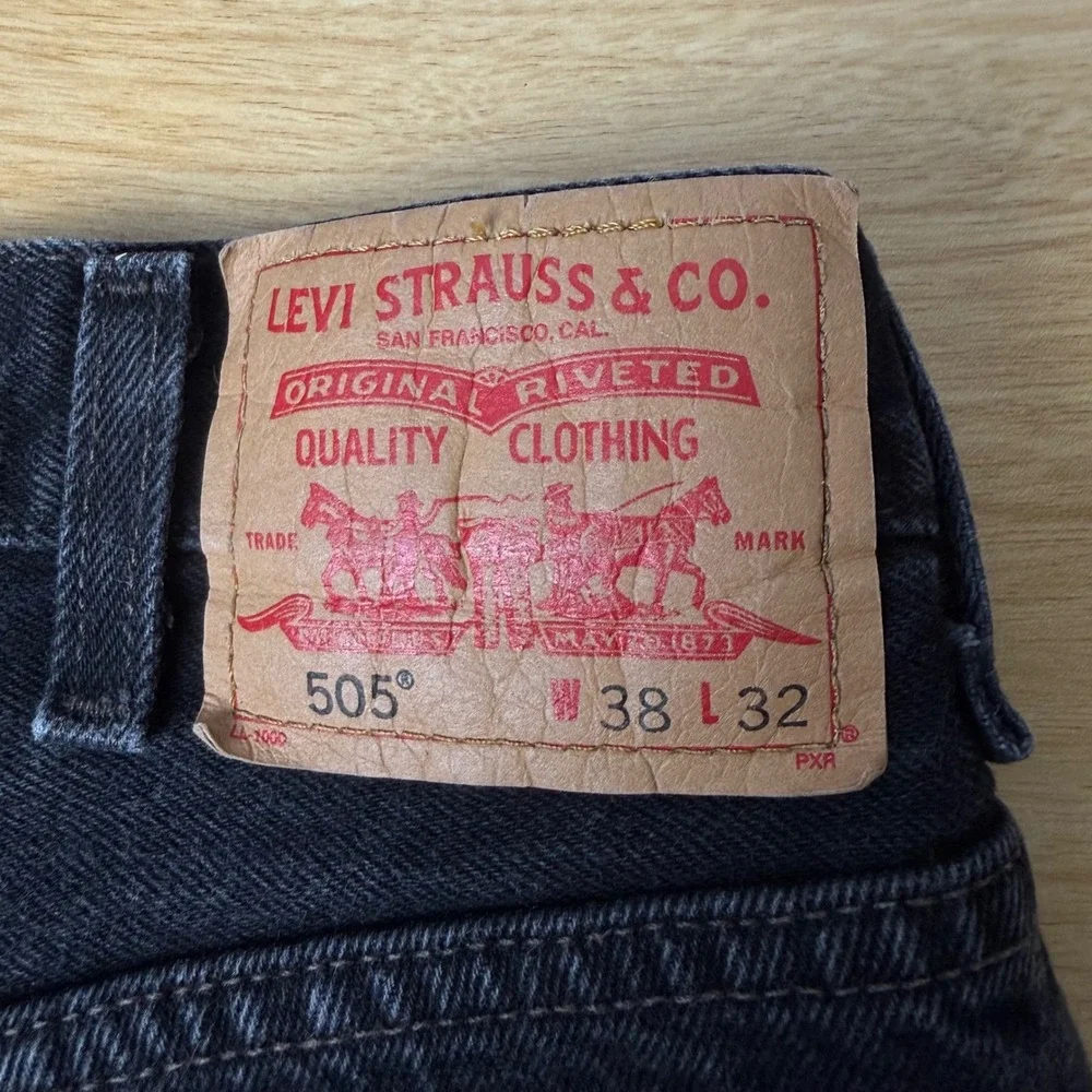 Levi's 505 Mens Regular Fit Black Jeans 38x32 (37x31) Straight Leg Denim Classic